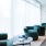 Seating lounge area with blue green chairs
